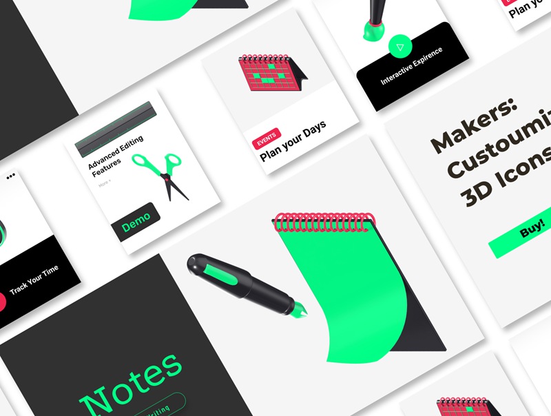 25套高分辨率可编辑Figma创意3D办公用品文具图标集合 Makers – 3D Icons 图标素材 第5张-素材湾丨精选海外优质设计素材资源 25套高分辨率可编辑Figma创意3D办公用品文具图标集合 Makers – 3D Icons 图标素材 sucaiwan.com