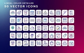 50枚打包主题彩色线条矢量图标 Take away icons