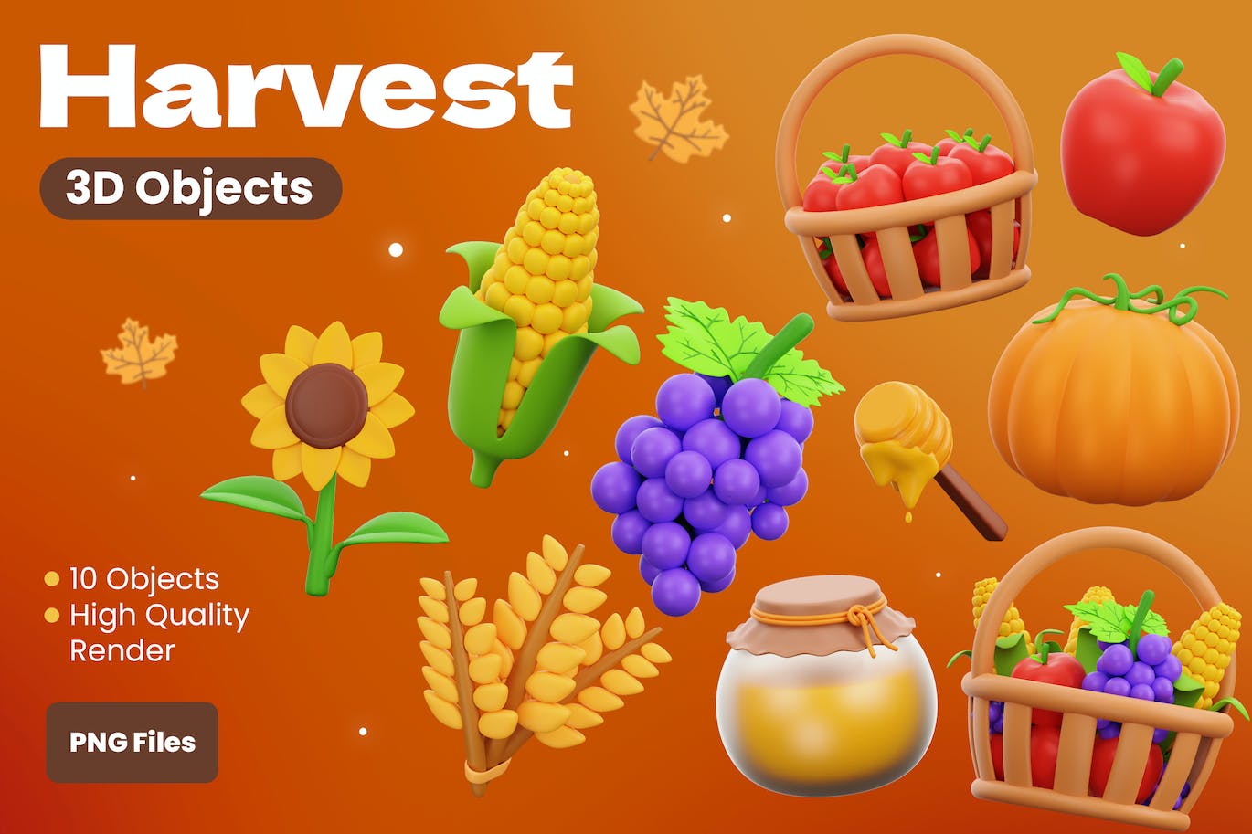 丰收食品3D插画 Harvest 3D Illustrations 图片素材 sucaiwan.com