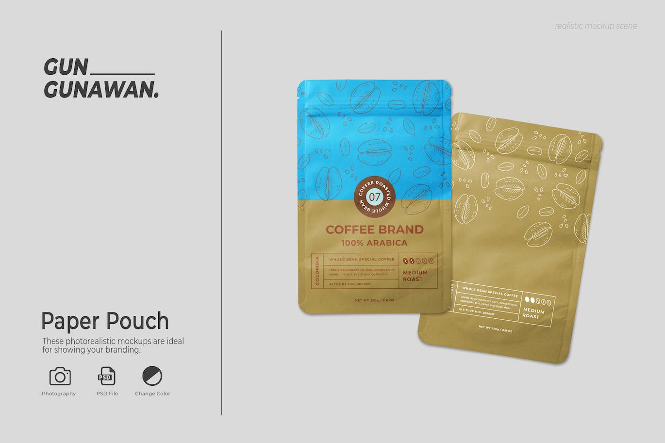 咖啡粉袋包装设计样机 Paper Pouch Mockup 样机素材 sucaiwan.com
