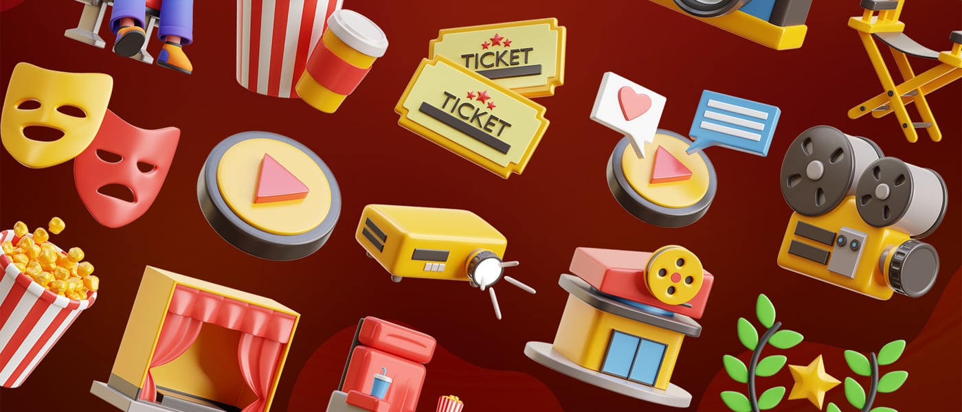 高质量三维渲染影音播放电影院主题3D插画图标素材合辑 Cinema 3D Icons 图标素材 sucaiwan.com