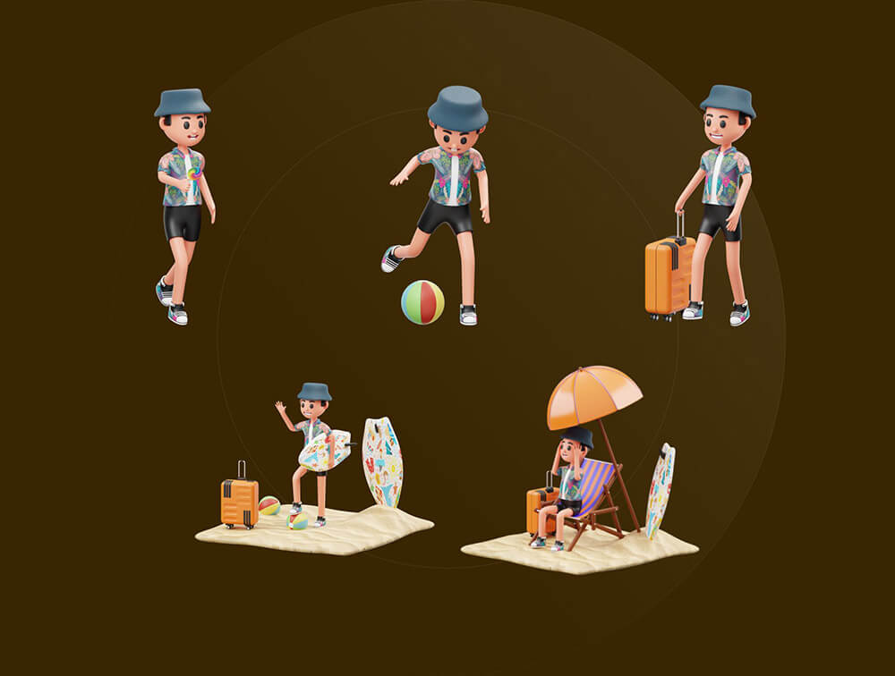 暑假假期3D人物插画素材 图片素材 sucaiwan.com