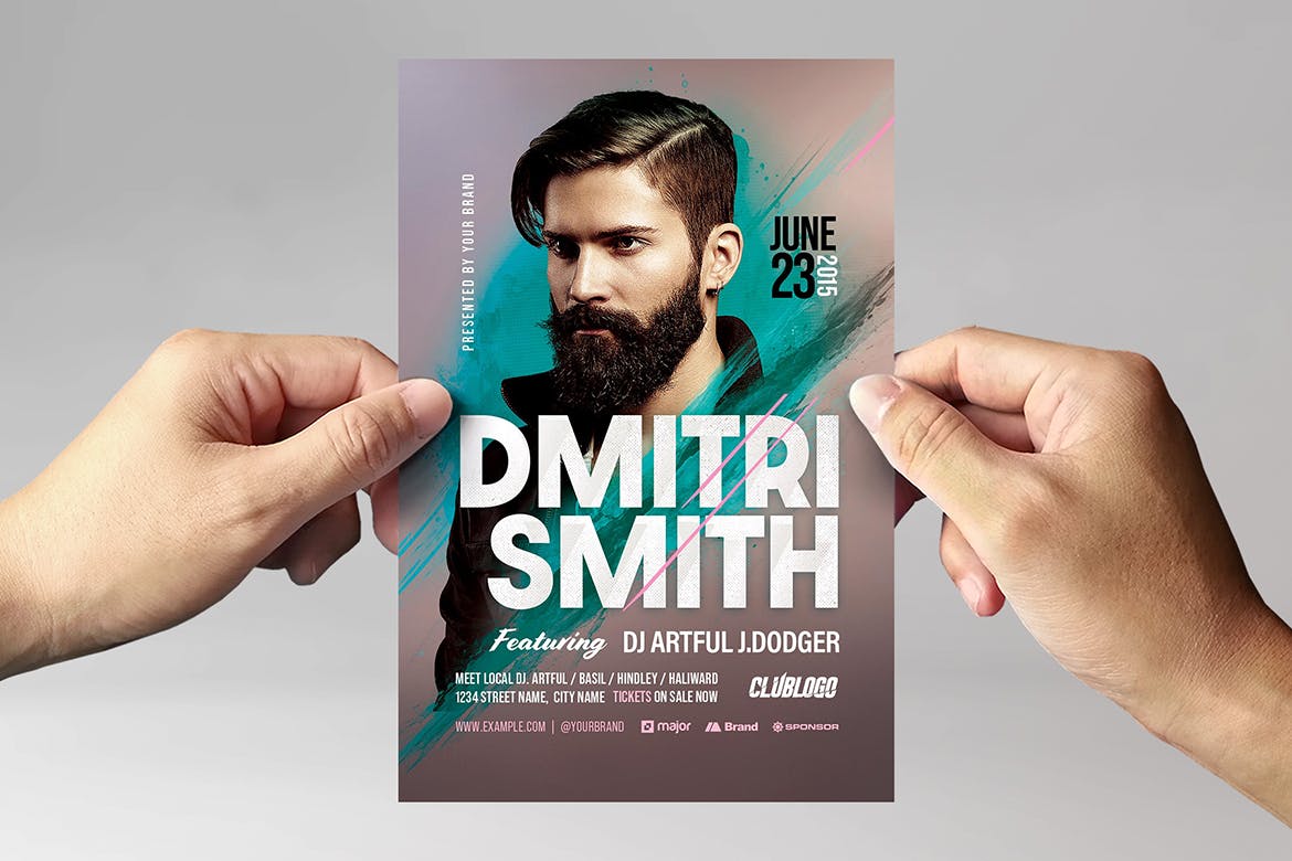 电音DJ派对传单设计 Electro DJ Party Flyer Template 设计素材 sucaiwan.com