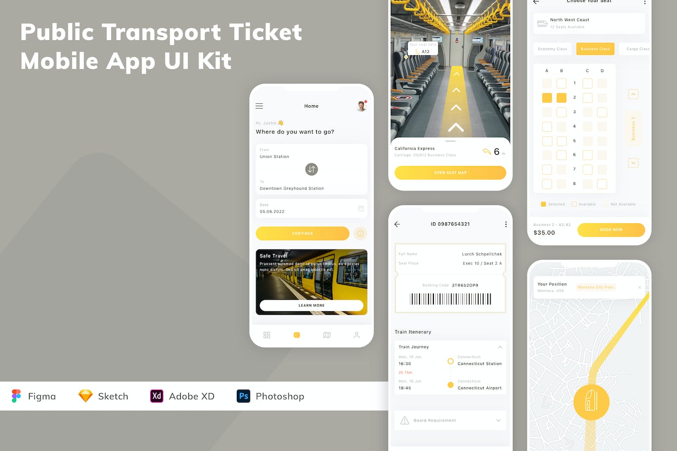 公共交通票据App应用程序UI工具包素材 Public Transport Ticket Mobile App UI Kit APP UI sucaiwan.com