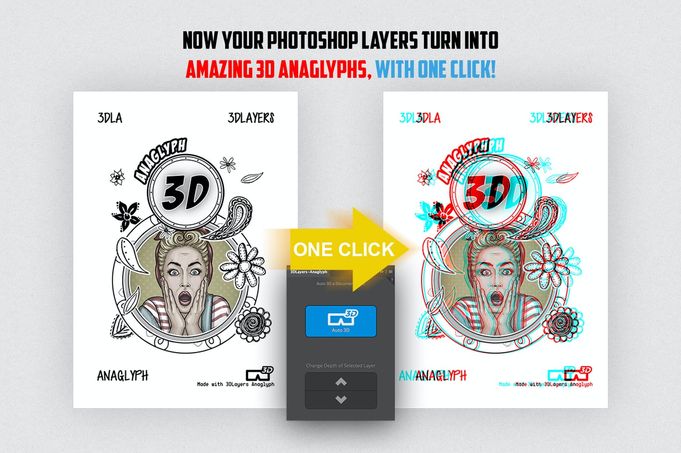 3D蓝色/红色立体图效果PS扩展工具 3D Anaglyph Layers – 3DLA Extension 插件预设 sucaiwan.com