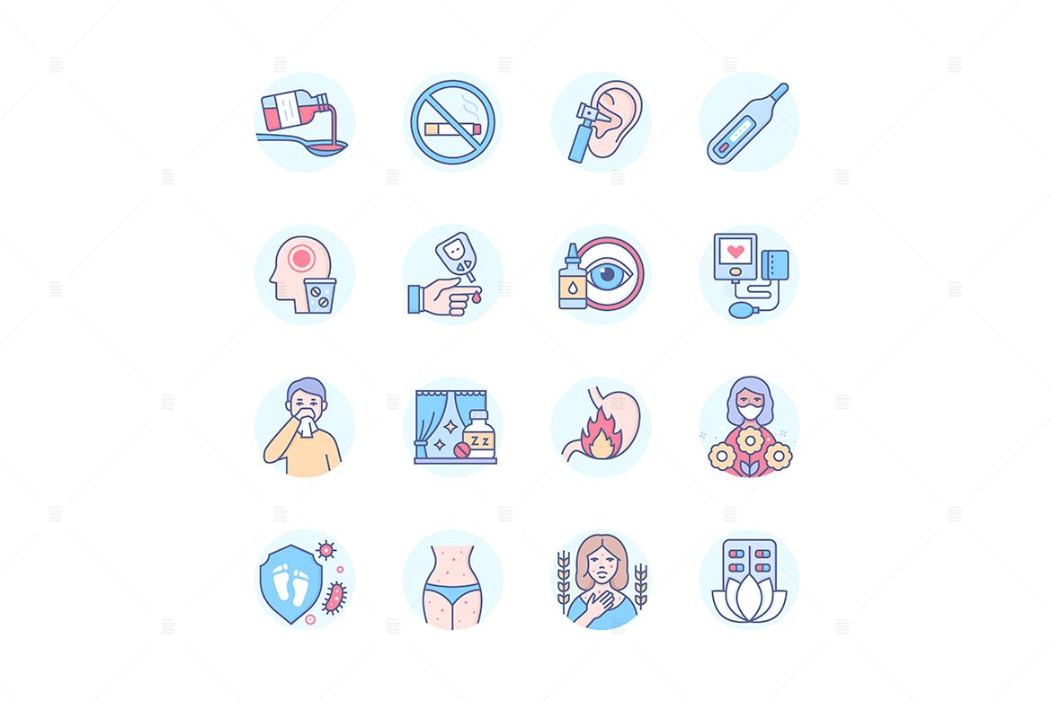 药物现代线条设计风格图标集 Medication – Modern Line Design Style Icons Set 图标素材 sucaiwan.com