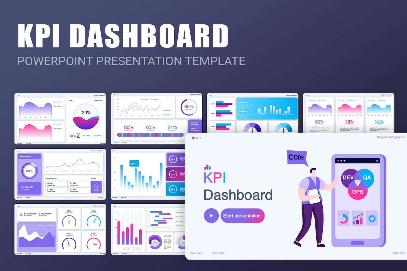 KPI仪表盘图表Powerpoint模板下载 KPI Dashboard PowerPoint Template 幻灯图表 sucaiwan.com