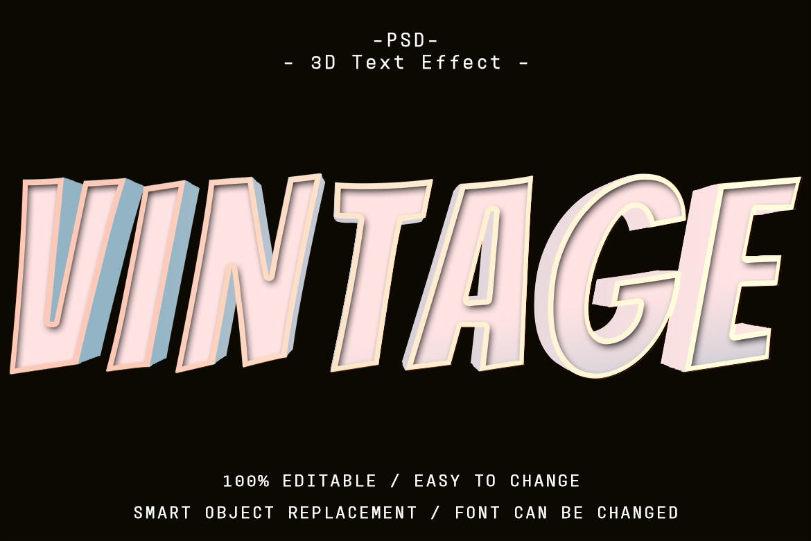复古3D图层样式文字效果 6 Psd Vintage 3d Text Effect 插件预设 sucaiwan.com
