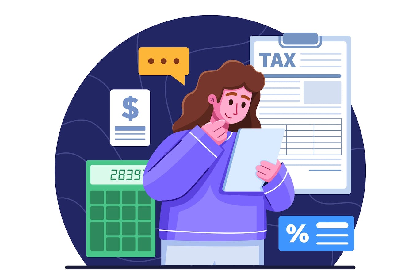 财务办公场景矢量插画 Calculating Taxes and Filing Tax Forms on Tablets 图片素材 sucaiwan.com