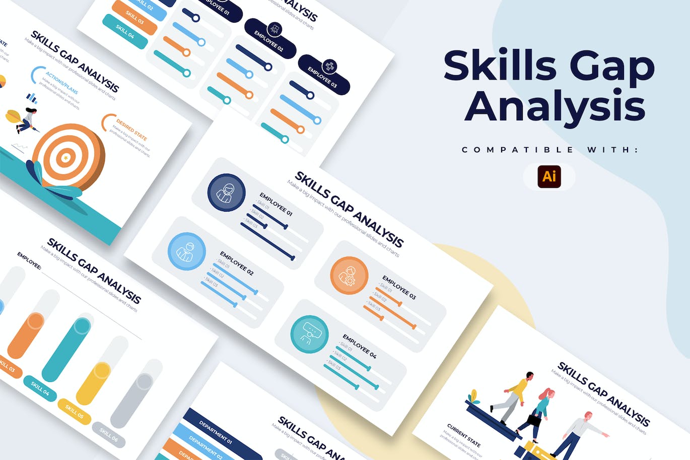 技能差距分析信息图表设计AI矢量模板 Skills Gap Analysis Illustrator Infographics 幻灯图表 sucaiwan.com