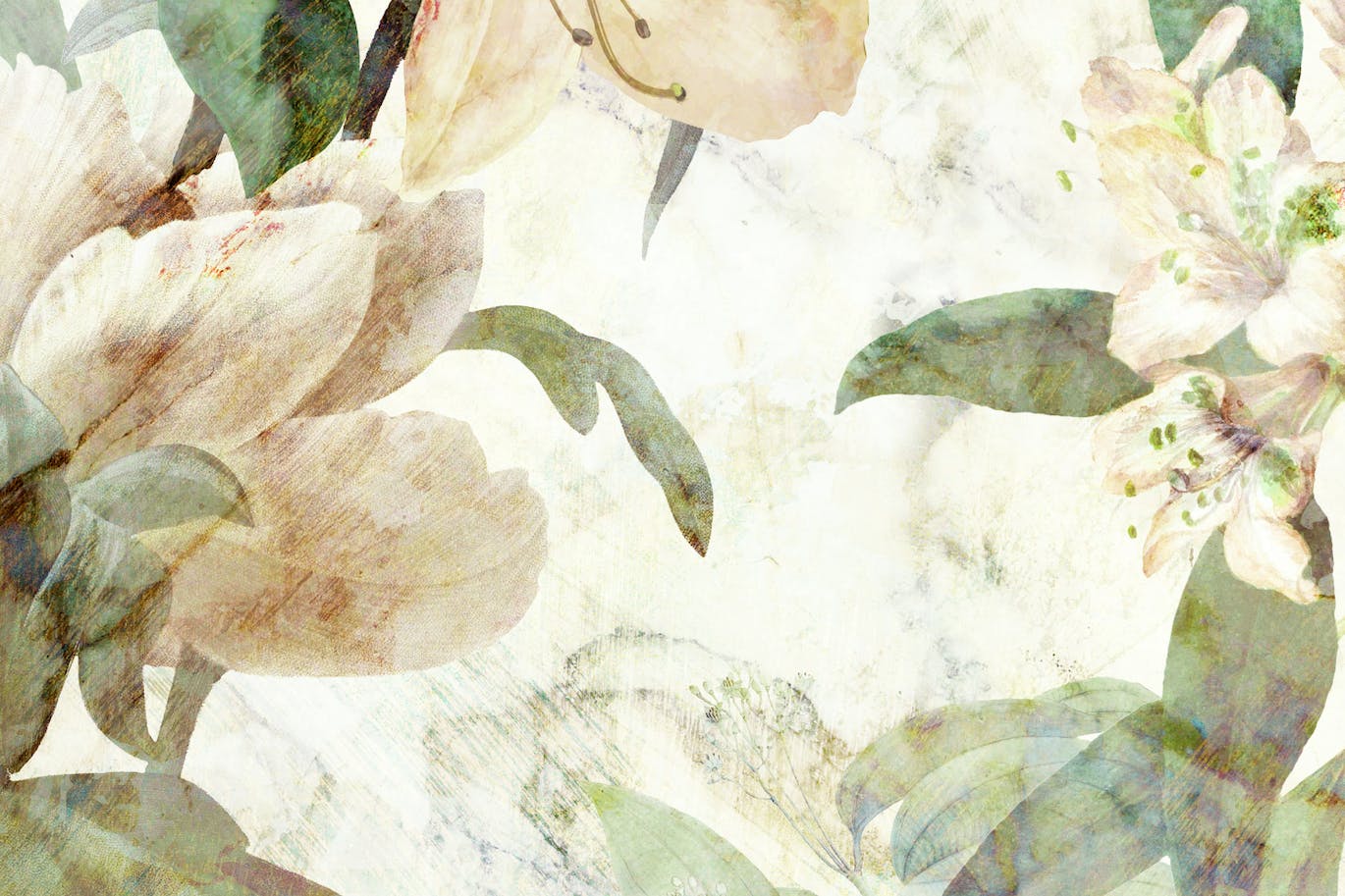 古老壁画花卉图案素材 Old Fresco Flowers 图片素材 sucaiwan.com