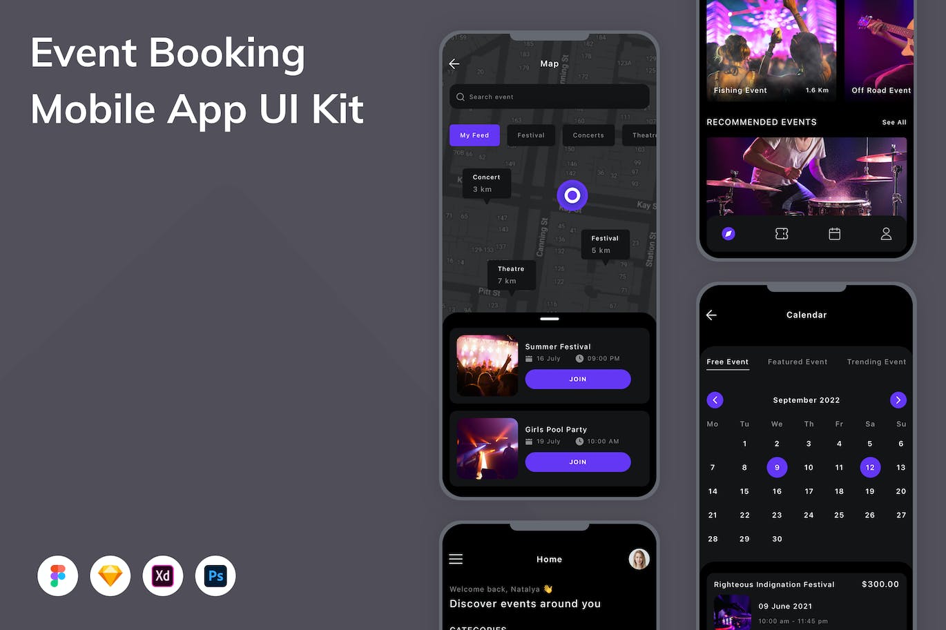 活动预订App应用程序UI工具包素材 Event Booking Mobile App UI Kit APP UI sucaiwan.com