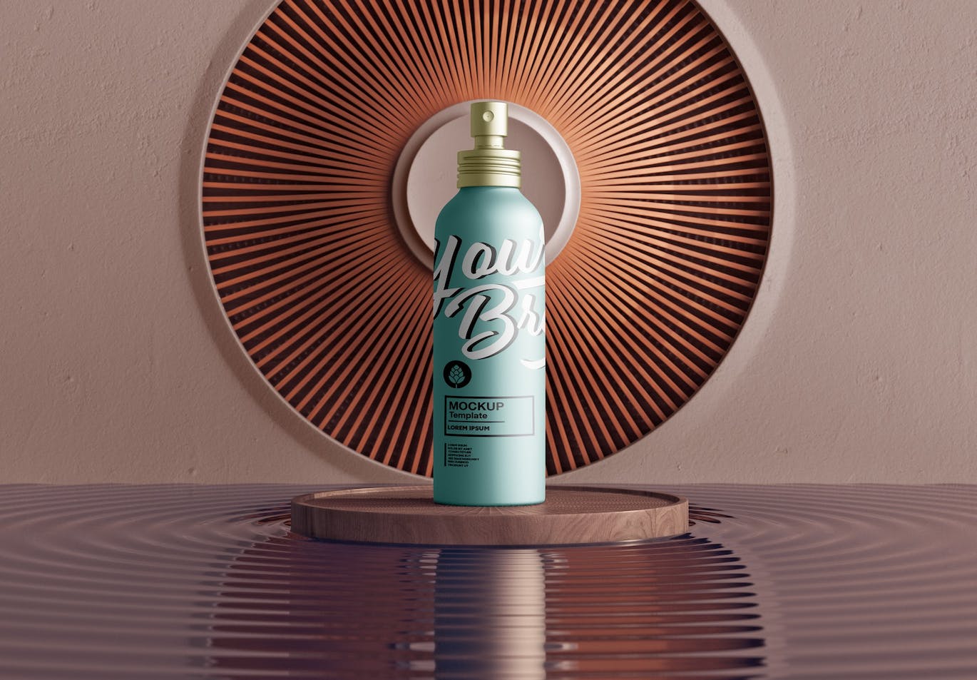 金属化妆品喷雾瓶设计展示场景样机 Metallic Cosmetic Spray Bottle Scene Mockup 样机素材 sucaiwan.com