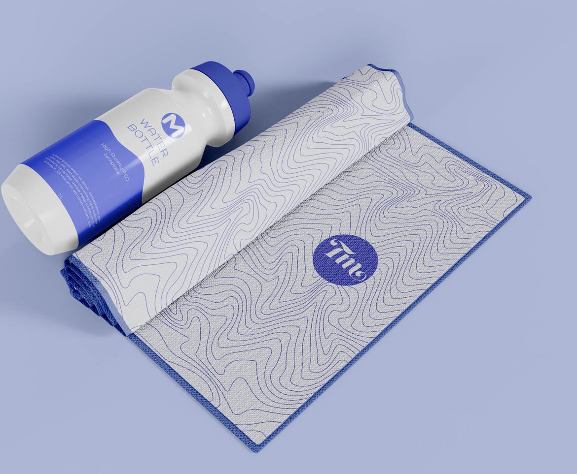 塑料瓶毛巾设计展示样机 Towels with Plastic Bottle Mockup 样机素材 sucaiwan.com