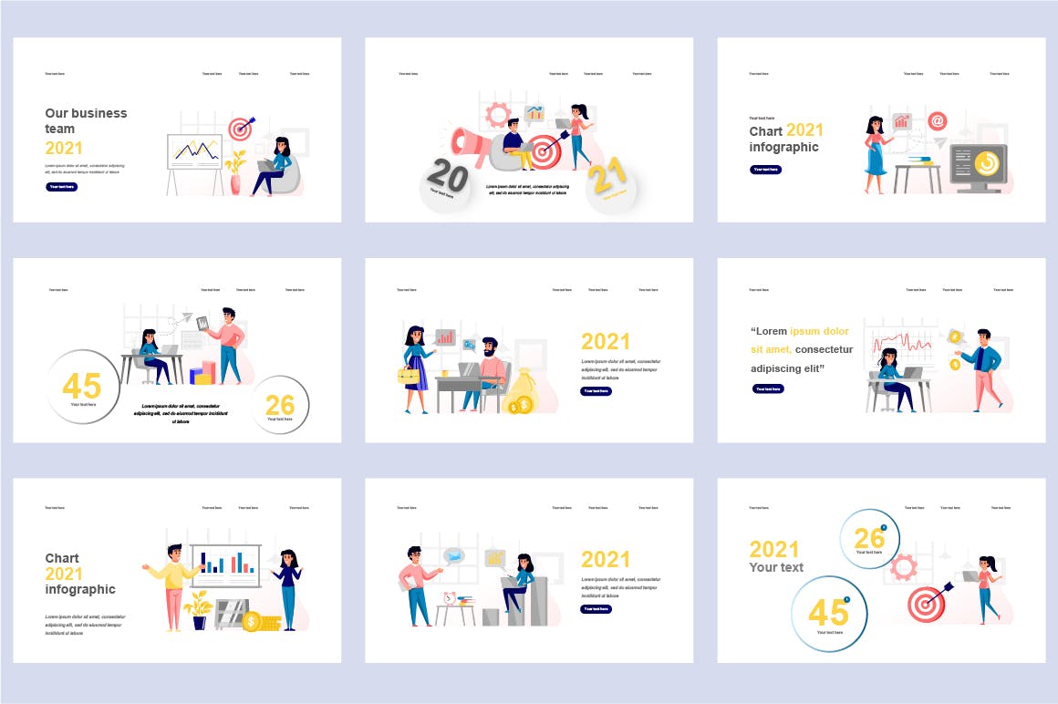 商业金融扁平插画数据可视化PPT动画幻灯片模板 Business Flat Illustration Powerpoint Template 幻灯图表 sucaiwan.com