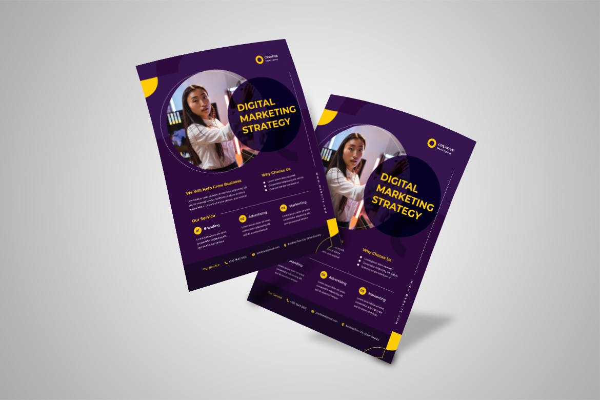 数字营销策略宣传单模板 Digital Marketing Strategy Flyer 设计素材 sucaiwan.com