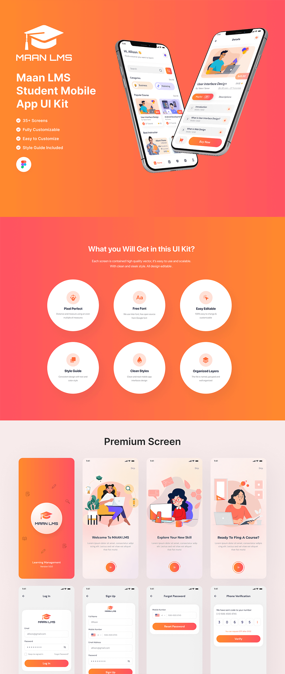 LMS系统学生移动应用程序iOS 和 Android UI 套件 APP UI sucaiwan.com