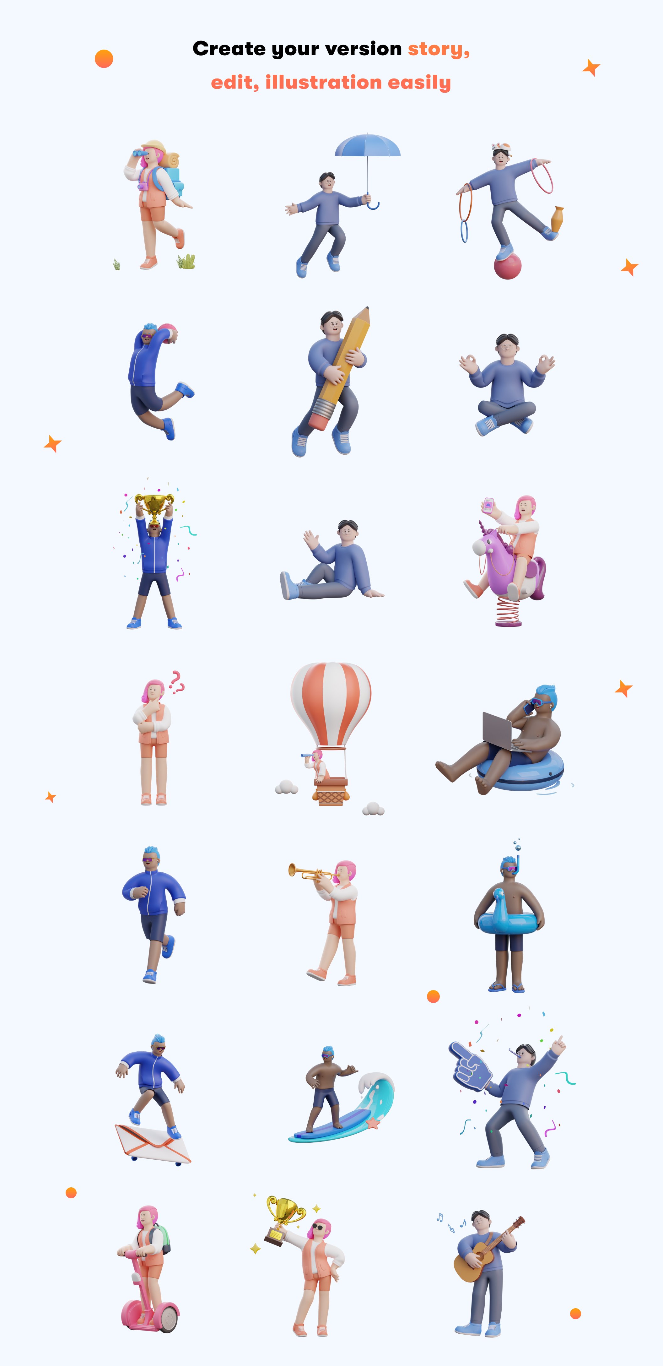 高质量三维渲染卡通度假游玩娱乐3D人物角色素材 Aisha – Holiday 3D Character Pack 图标素材 sucaiwan.com