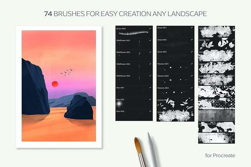 74个树叶和草地Procreate笔刷 笔刷资源 sucaiwan.com