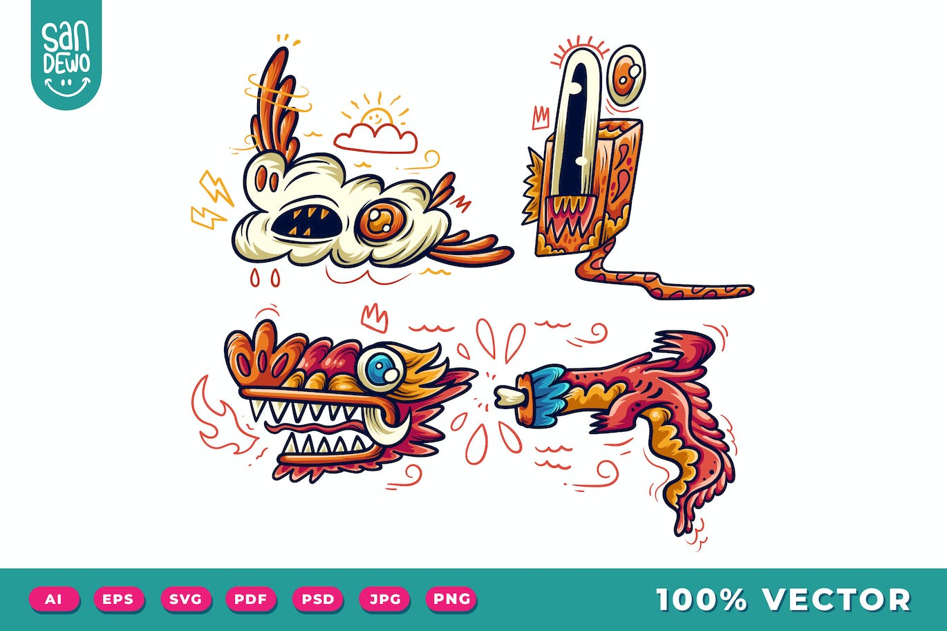 可爱的怪物插画矢量设计 Vector Cute Monster Illustration Design 图片素材 sucaiwan.com