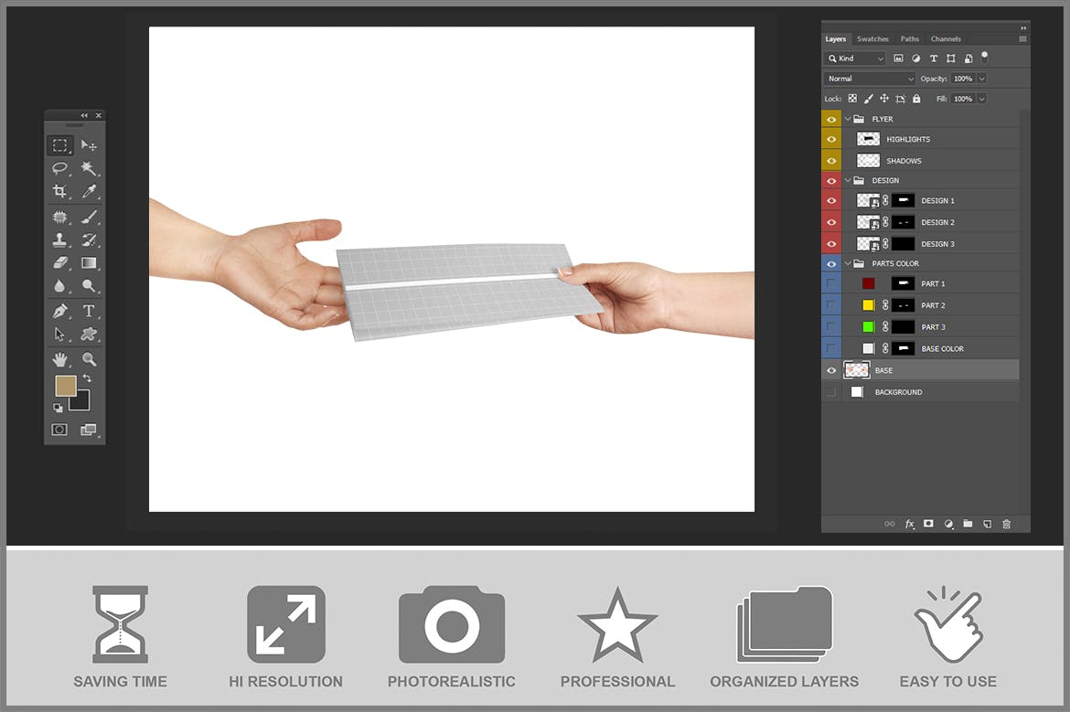 折页手册设计效果图样机模板 Brochure in Hand Mockup PSD 样机素材 sucaiwan.com
