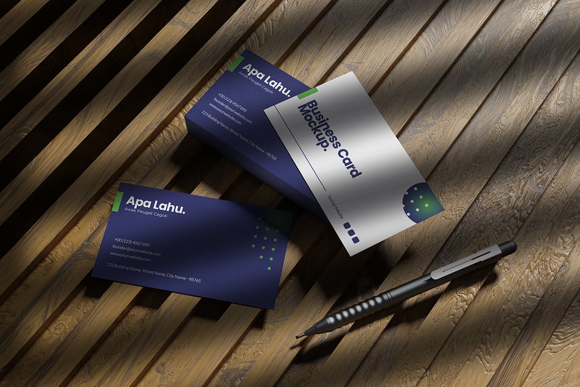 带有阴影叠加的逼真名片效果图样机 Realistic Business Card Mockup with Shadow Overlay 样机素材 sucaiwan.com