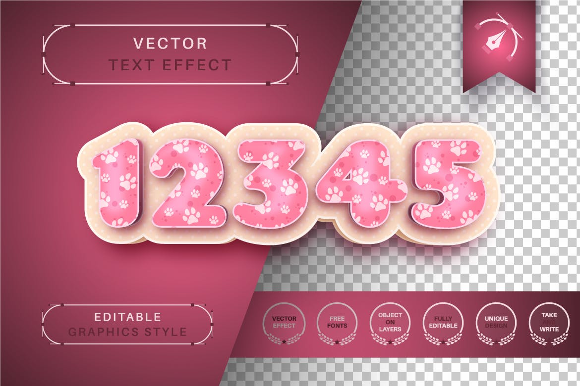 3D小猫脚印可编辑的文字效果 3D Kitty – Editable Text Effect, Font Style 插件预设 sucaiwan.com