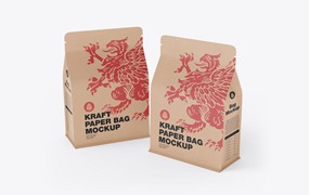 纸质牛皮纸食品袋包装设计样机 Paper Food Bag Mockup