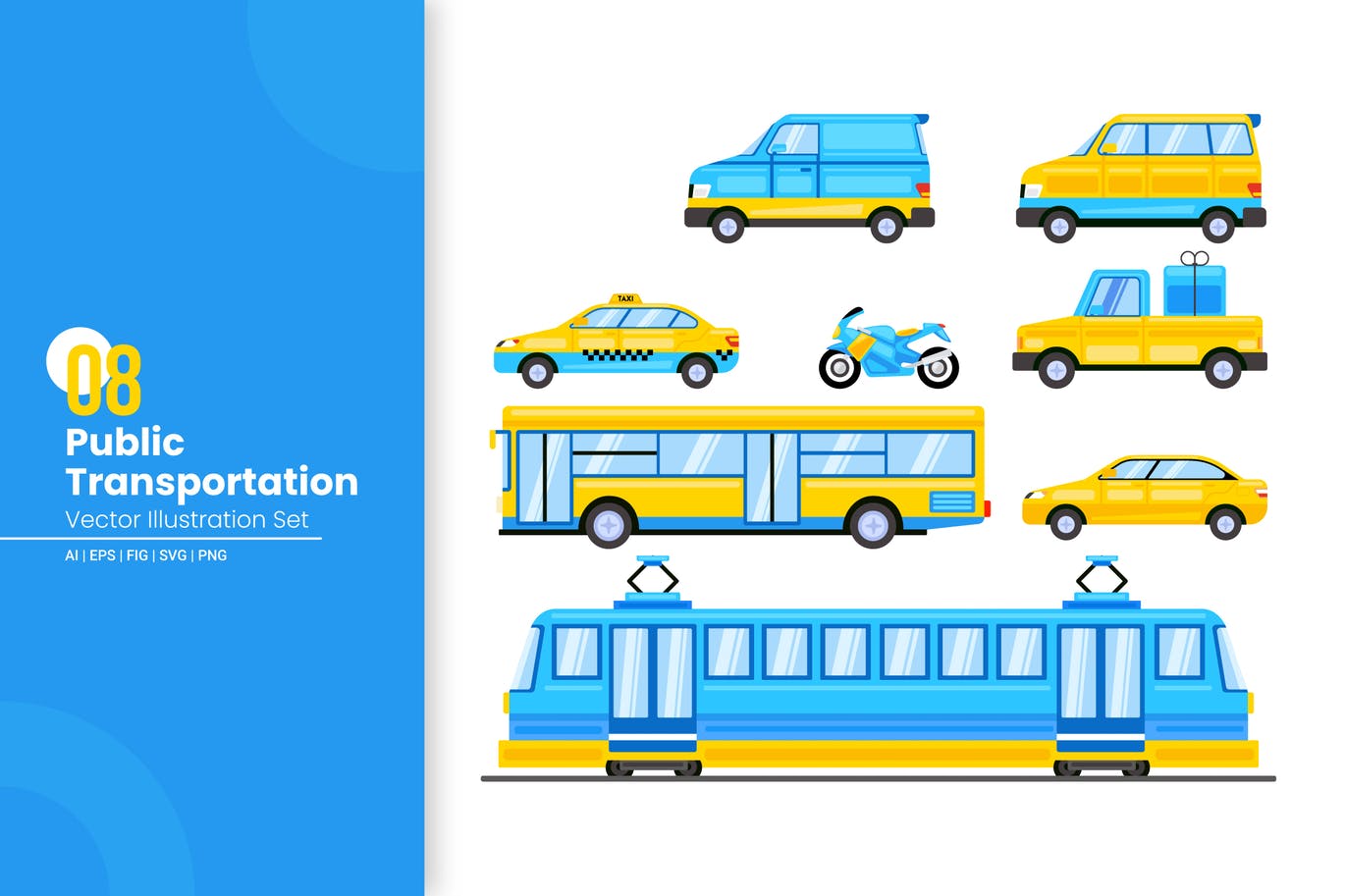 公共交通工具矢量插画集 Public Transportation Vector Illustration Set 图片素材 sucaiwan.com