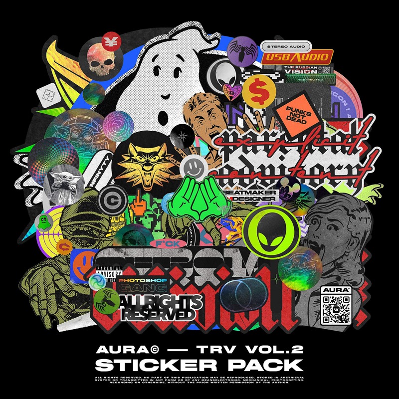 潮流创意不干胶镭射素材透明贴纸素材 AuraMarket – Mockups, Stickers Vol. 1，2，3 图片素材 sucaiwan.com