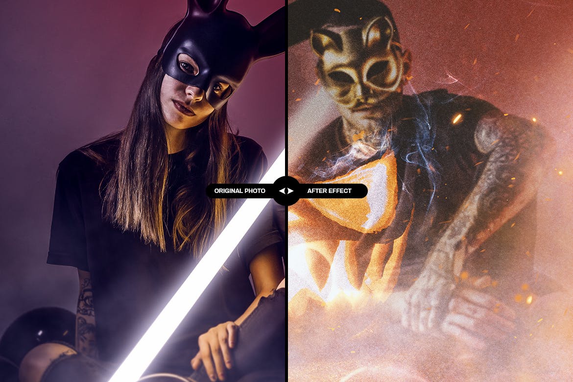 恐怖夜景倒影照片效果ps图层样式 Horror Night Reflection photo effect 插件预设 sucaiwan.com