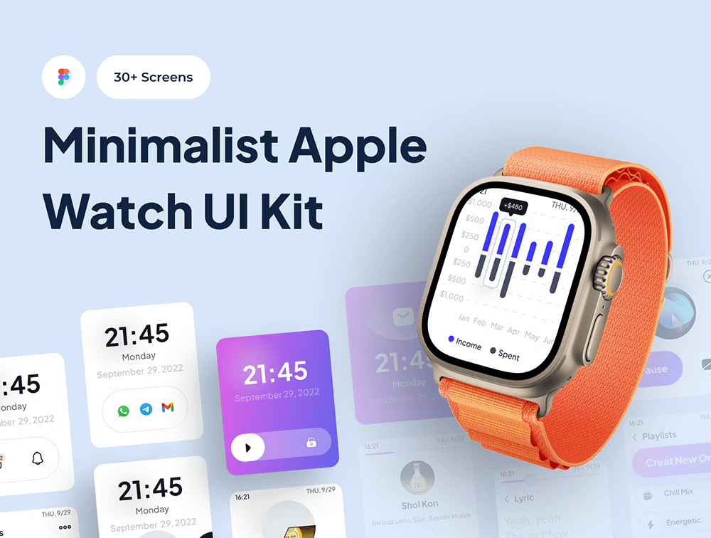 现代和简约风格的高级Apple Watch UI套件 APP UI sucaiwan.com