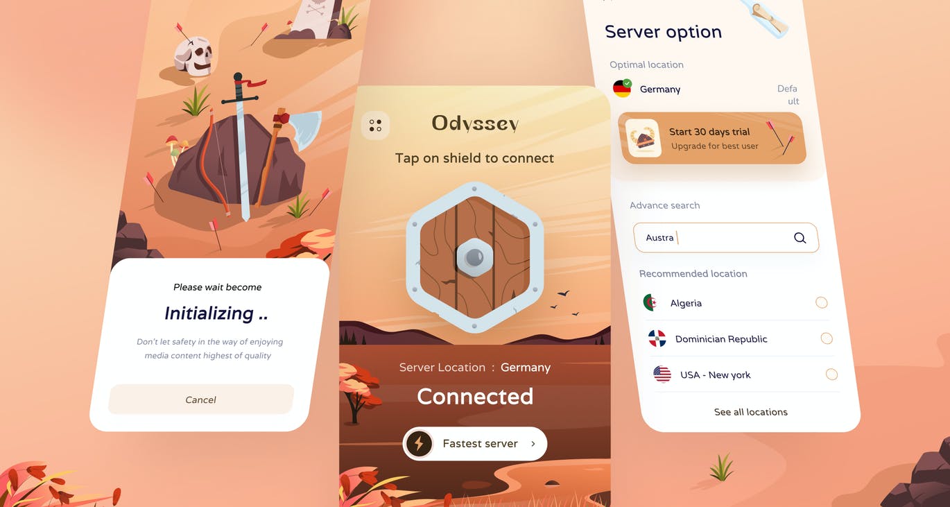 插画背景VPN App应用UI套件 VPN Illustration App APP UI sucaiwan.com