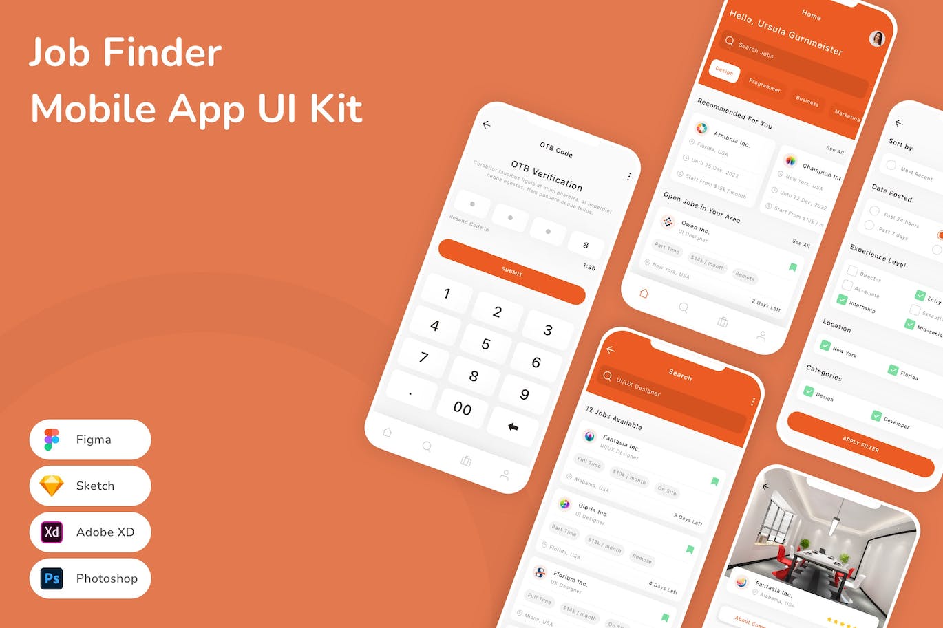工作搜索App应用程序UI工具包素材 Job Finder Mobile App UI Kit APP UI sucaiwan.com