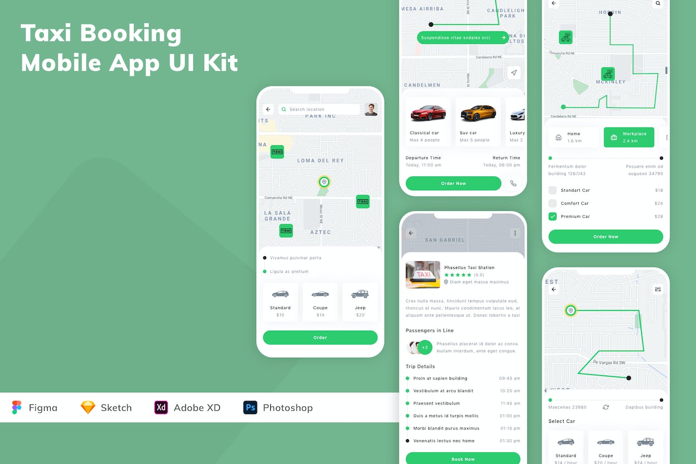 出租车预订应用程序App设计UI工具包 Taxi Booking Mobile App UI Kit APP UI sucaiwan.com