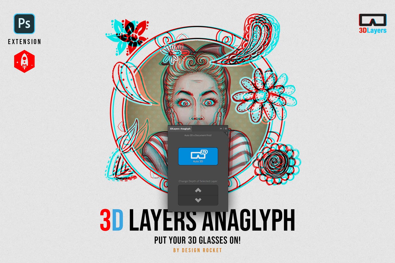3D蓝色/红色立体图效果PS扩展工具 3D Anaglyph Layers – 3DLA Extension 插件预设 sucaiwan.com