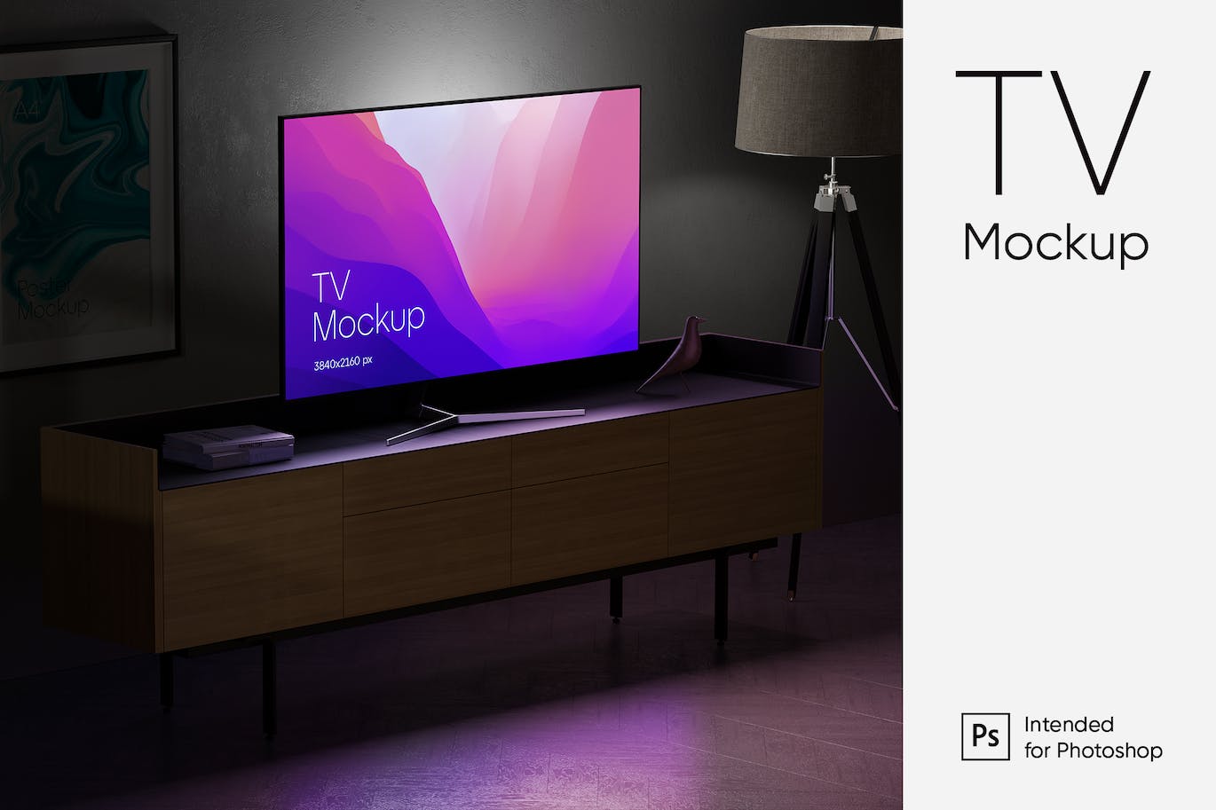 夜间版本场景TV电视屏幕样机 TV Mockup (Night Version) 样机素材 sucaiwan.com