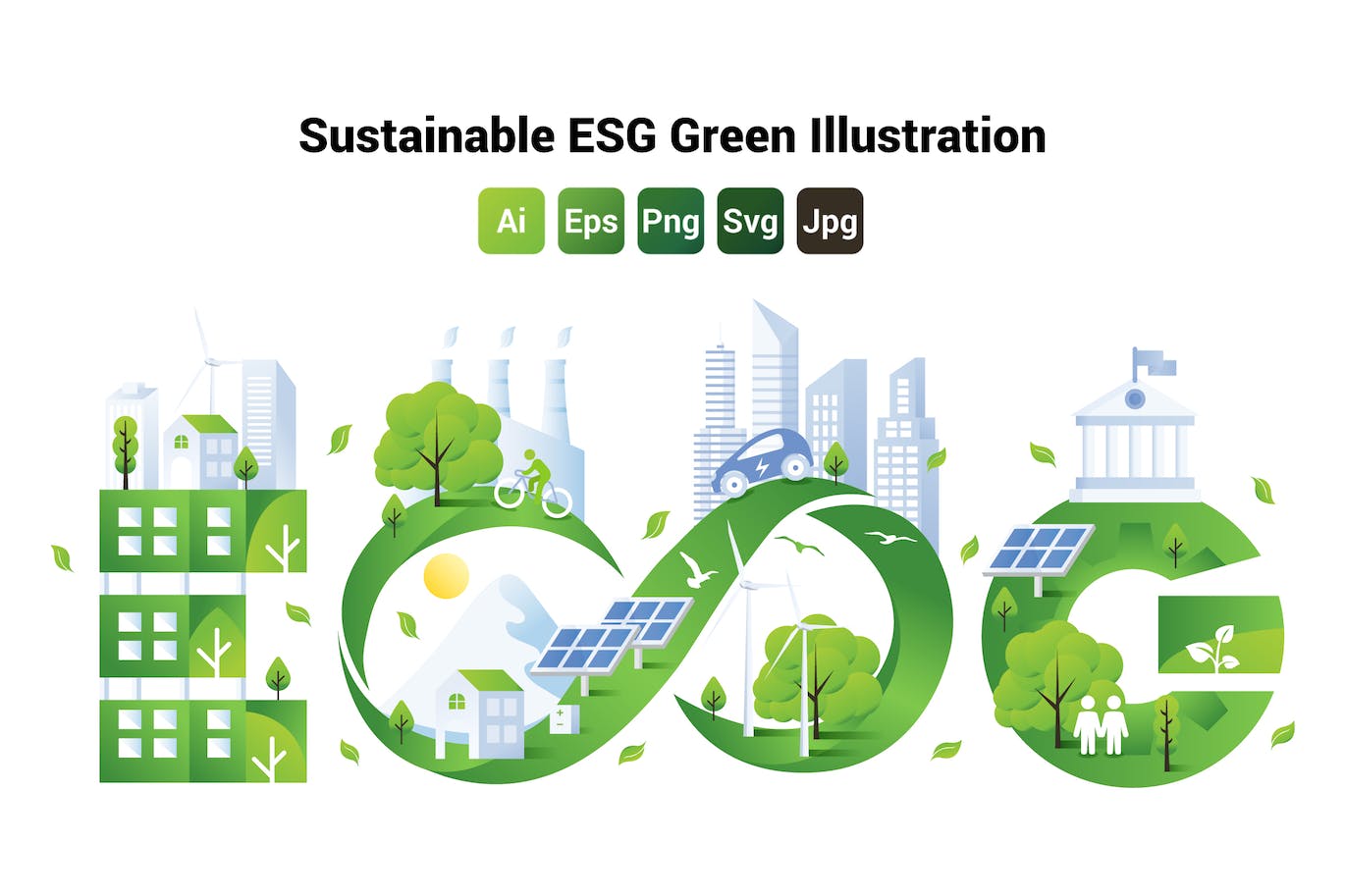 可持续发展概念ESG绿色环保插画 Sustainable ESG Green Illustration 图片素材 sucaiwan.com