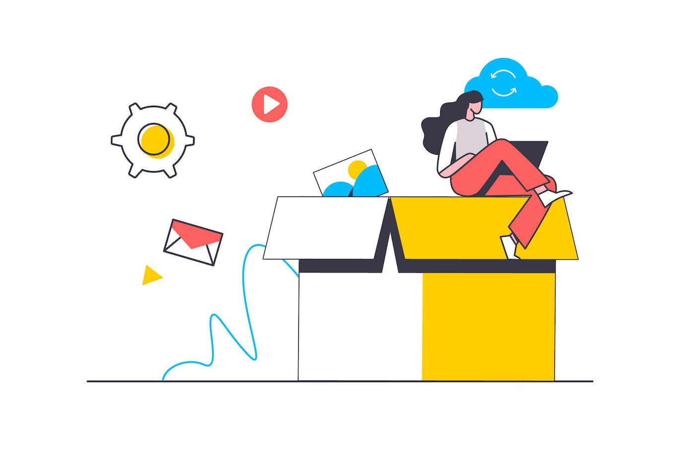 云存储概念扁平线条插画 Cloud Storage Flat Line Concept 图片素材 sucaiwan.com