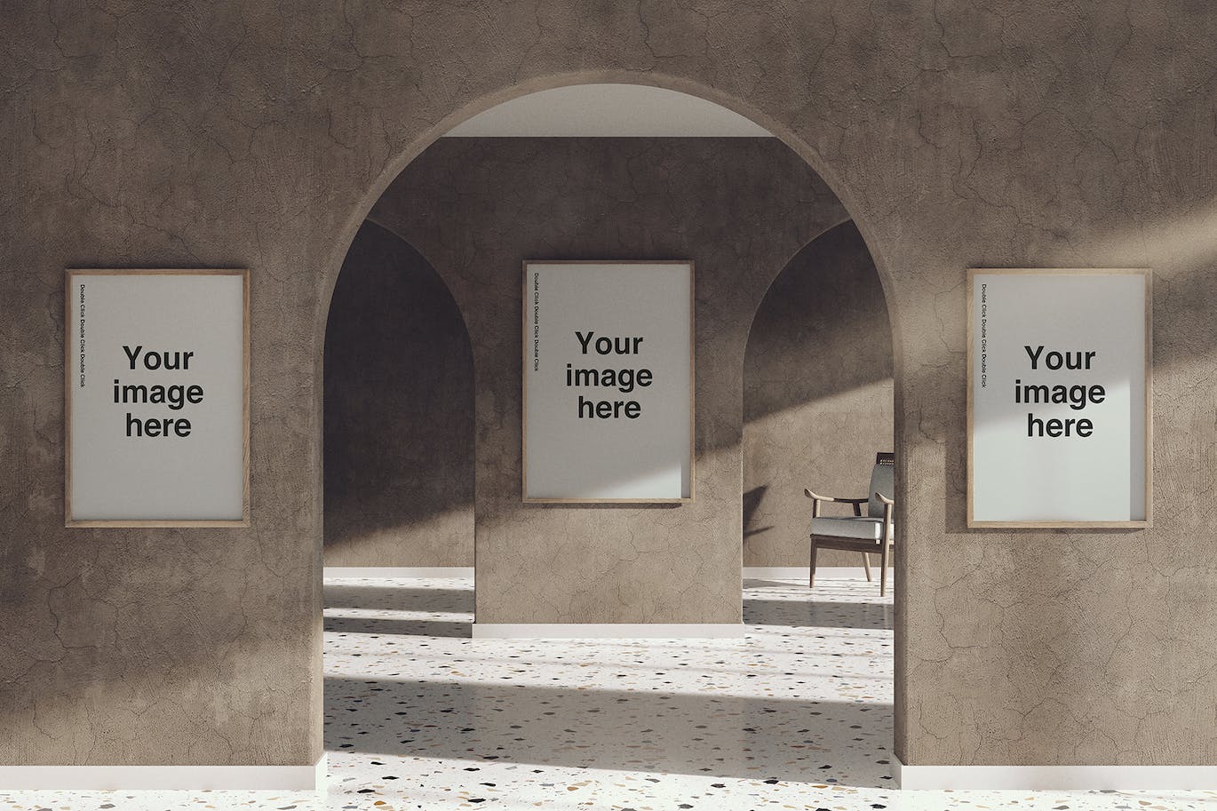 曲线拱门建筑画廊画框作品展示场景样机 Curved Gallery Scene Mockups 样机素材 sucaiwan.com