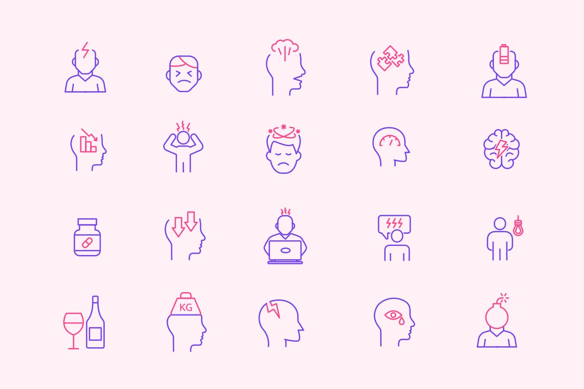 20个压力线条样式矢量图标 20 Stress Icons 图标素材 sucaiwan.com