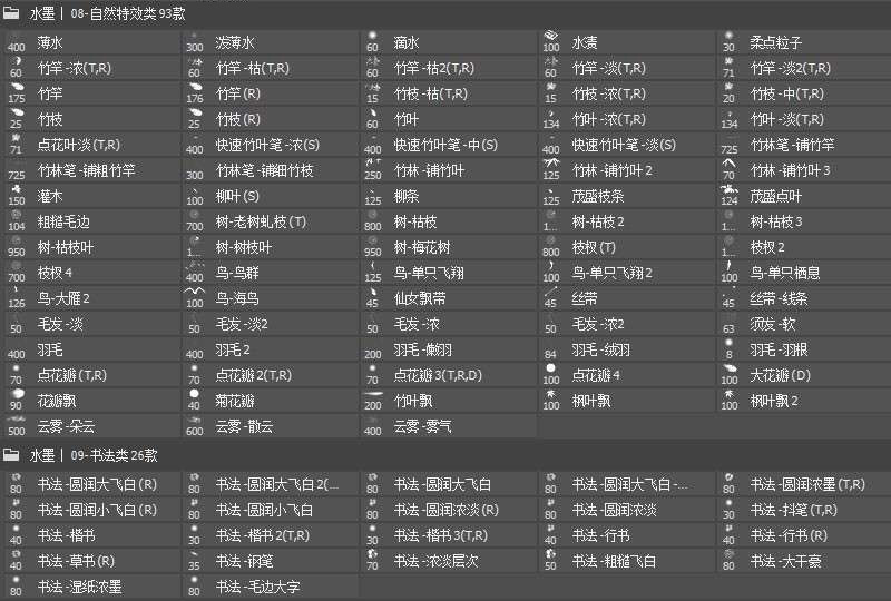 400+国风山水画专用毛笔水墨书法PS笔刷 笔刷资源 sucaiwan.com