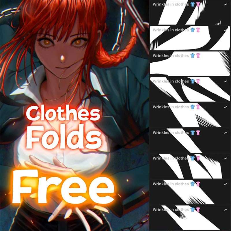 6个动漫衣服褶皱Procreate笔刷 笔刷资源 sucaiwan.com
