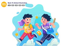 奔跑返校场景矢量插画 Back to School Illustration