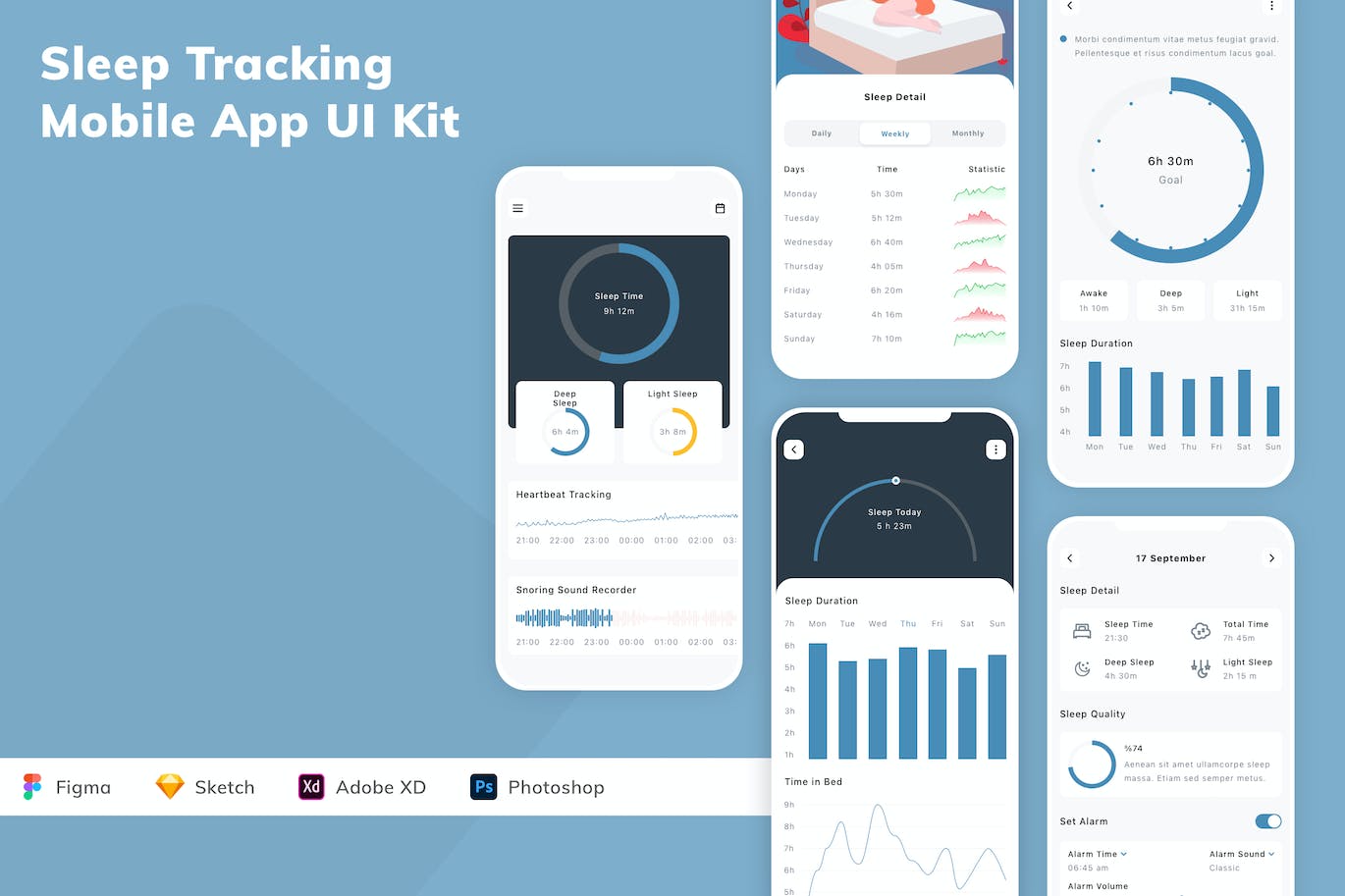 睡眠跟踪应用程序App设计UI工具包 Sleep Tracking Mobile App UI Kit APP UI sucaiwan.com