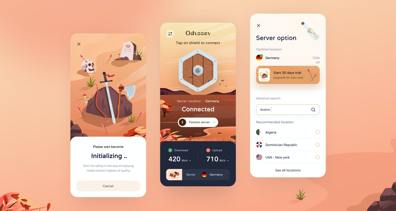 插画背景VPN App应用UI套件 VPN Illustration App APP UI sucaiwan.com