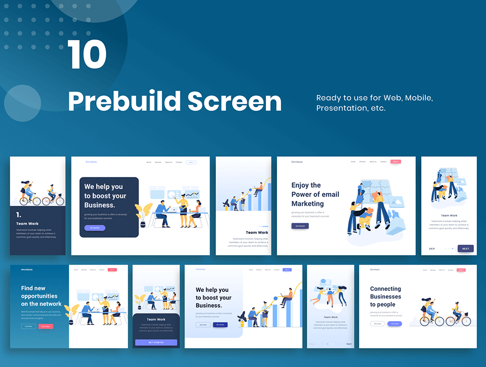 初创网站团队合作彩色插画 APP UI sucaiwan.com