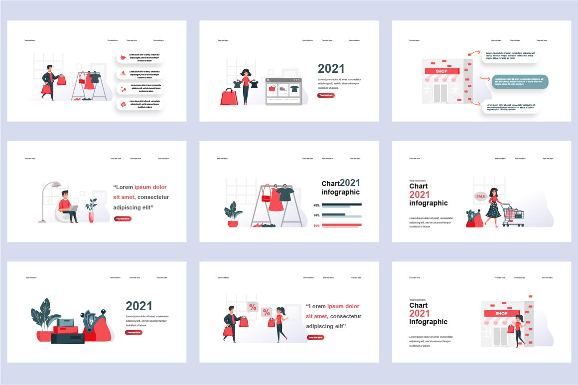 电子商务扁平插画数据可视化PPT动画幻灯片模板 Commerce Flat Illustration Powerpoint Template 幻灯图表 sucaiwan.com