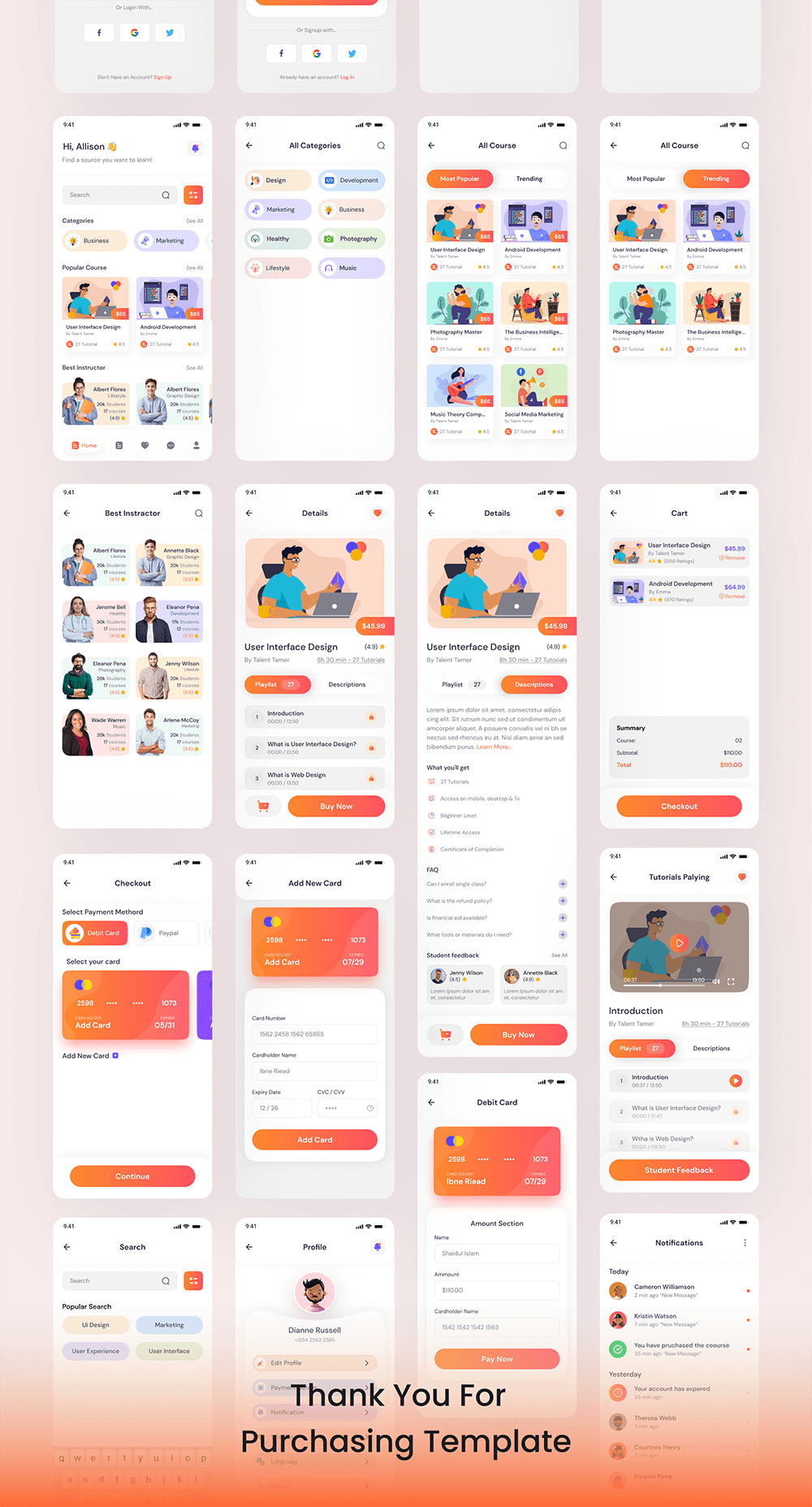 LMS系统学生移动应用程序iOS 和 Android UI 套件 APP UI sucaiwan.com
