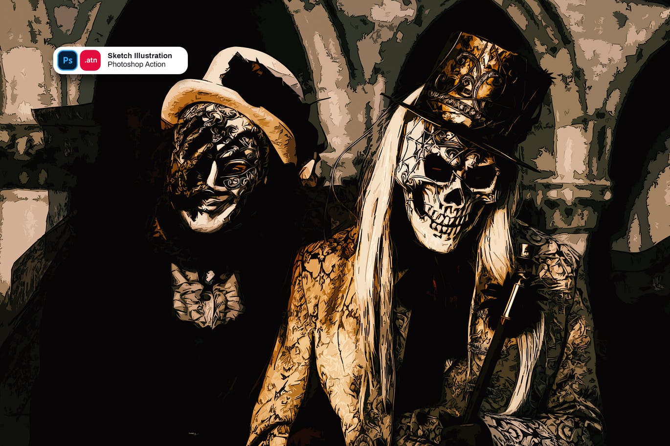 素描插画ps照片效果动作 Sketch Illustration Photoshop Action 插件预设 sucaiwan.com